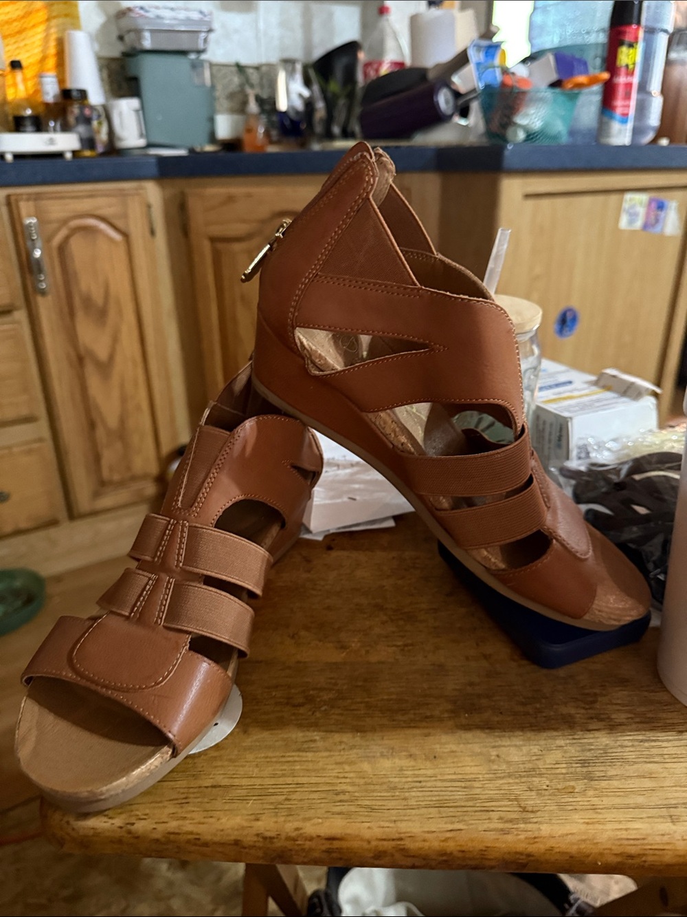 Mootsies Tootsies Tan Strappy Wedge Sandals
